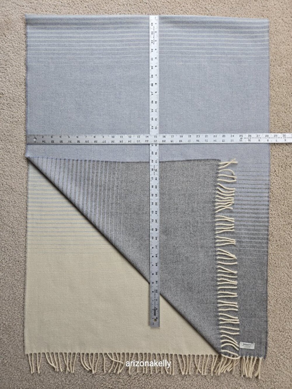 McNutt Lambswool Scarf Blue, Grey, Creme with Stripes Ireland Oversized - Picture 3 of 14